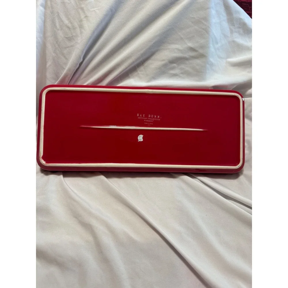 Rae Dunn Tis The Season Red Ceramic Rectangular Serving Tray Platter Christmas